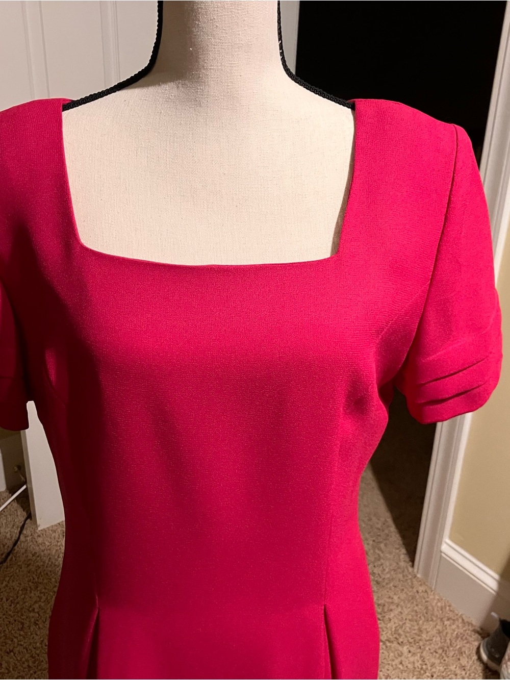 Kim Rogers Hot Pink Square-Neck Short Sleeve Sheath Dress - Picture 2 of 5